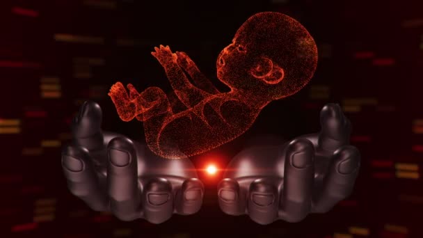 Abstraktní Vědecký Film Rukama Lidského Nenarozeného Dítěte Dělohy Animace Bezešvé — Stock video