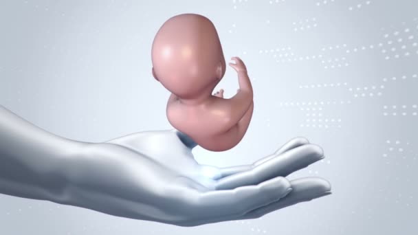 Abstrakt Vetenskaplig Film Med Händer Mänskliga Och Ofödda Barn Från — Stockvideo