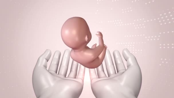 Filme Científico Abstrato Com Mãos Bebê Humano Por Nascer Útero — Vídeo de Stock