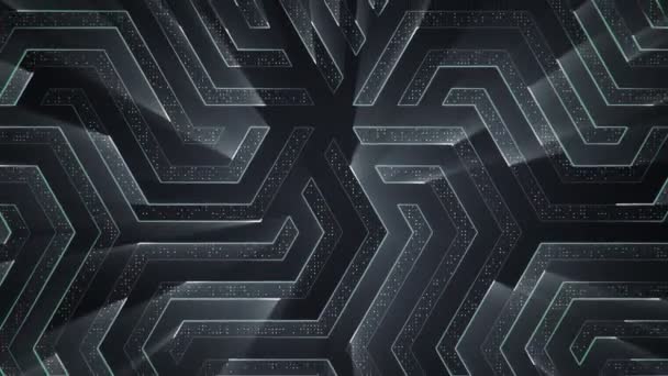 Fond technologique abstrait avec animation de particules de signaux électriques de circuits et de rayures lumineuses grises. Animation de boucle transparente .  