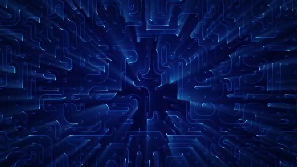 Абстрактный Технологический Фон Анимацией Схемы Электрического Сигнала Голубыми Световыми Полосами — стоковое видео