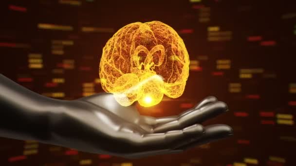 人間の手の中での脳の回転アニメーションを用いた抽象的な背景 シームレスループのアニメーション — ストック動画