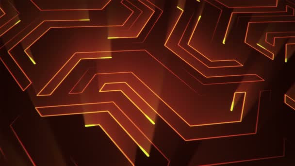 Абстрактный Технологический Фон Анимацией Электрических Сигналов Оранжевых Световых Полос Анимация — стоковое видео