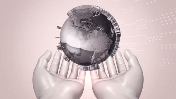 Digital Hands Holding Model Globe — Stock Video