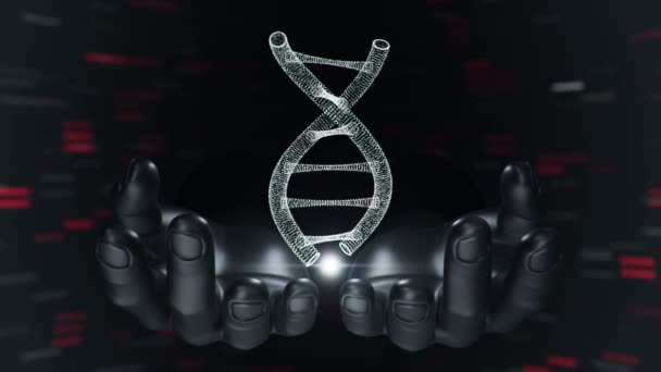 Fond abstrait avec animation de rotation ADN hélice dans les mains abstraites de l'homme. Animation de boucle transparente .