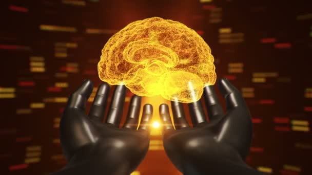 Abstrakter Hintergrund Mit Animation Des Rotierenden Gehirns Abstrakten Händen Des — Stockvideo