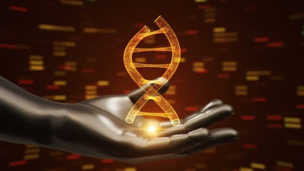 Fond abstrait avec animation de rotation ADN hélice dans les mains abstraites de l'homme. Animation de boucle transparente .