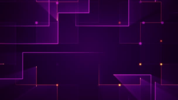 縞と粒子の幾何学的背景紫の輝きを持つ回路電気信号のアニメーション シームレスループのアニメーション — ストック動画