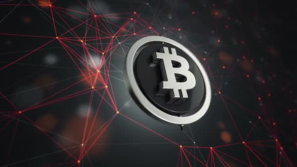 Animatie Beelden Van Bitcoin Pictogram Met Roterende Cirkel Technologische Achtergrond — Stockvideo