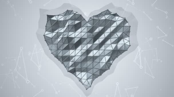 Абстрактная Анимация Сердца Сером Фоне Квадратами Треугольниками Анимация Бесшовного Цикла — стоковое видео