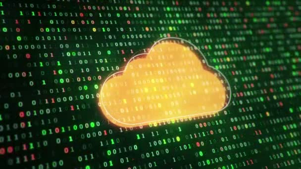 Technológiai Háttér Felhő Ikon Hátterében Lógó Szimbólumok Bináris Kód Számjegyek — Stock videók
