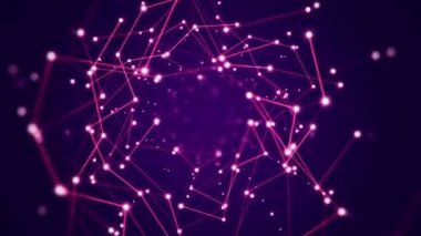 Elektrik sinyal parçacıkları ve ışıkların animasyonuyla soyut teknoloji arka planı. Kusursuz döngünün animasyonu.  