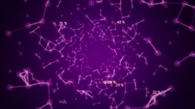 Ağ içindeki kullanıcıların veri ve bağlantı yollarının sunumuna sahip soyut arkaplan. Kusursuz döngünün animasyonu