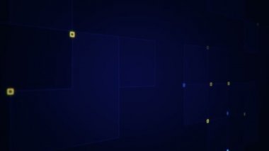 Çizgilerin geometrik arka planında parçacıkların olduğu devre elektrik sinyalinin animasyonu. Kusursuz döngünün animasyonu.  