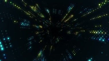 Elektrik sinyal parçacıkları ve ışıkların animasyonuyla soyut teknoloji arka planı. Kusursuz döngünün animasyonu.  