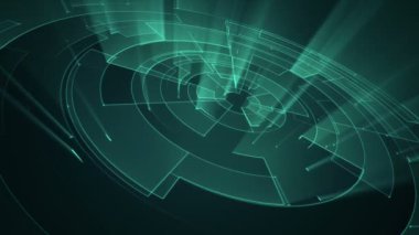 Çizgilerin geometrik arka planında parçacıkların olduğu devre elektrik sinyalinin animasyonu. Kusursuz döngünün animasyonu.  