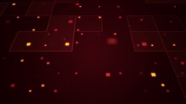 Çizgilerin geometrik arka planında parçacıkların olduğu devre elektrik sinyalinin animasyonu. Kusursuz döngünün animasyonu.  