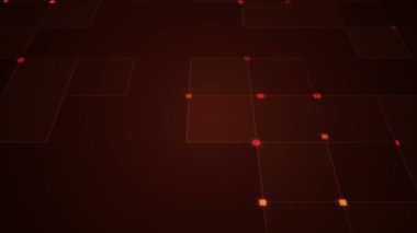 Çizgilerin geometrik arka planında parçacıkların olduğu devre elektrik sinyalinin animasyonu. Kusursuz döngünün animasyonu.  