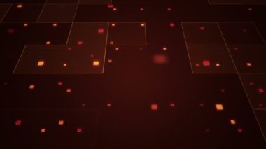 Çizgilerin geometrik arka planında parçacıkların olduğu devre elektrik sinyalinin animasyonu. Kusursuz döngünün animasyonu.  