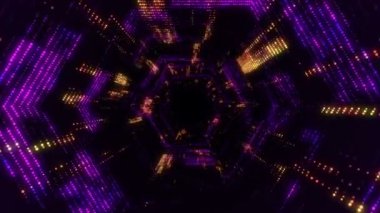 Elektrik sinyal parçacıkları ve ışıkların animasyonuyla soyut teknoloji arka planı. Kusursuz döngünün animasyonu.  