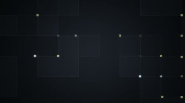 Çizgilerin geometrik arka planında parçacıkların olduğu devre elektrik sinyalinin animasyonu. Kusursuz döngünün animasyonu.  