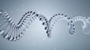 Camdan DNA sarmalı döndürme animasyonu ile soyut bilimsel arka plan. Kusursuz döngünün animasyonu