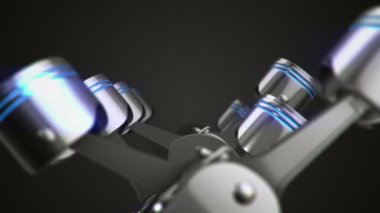 Dört silindirli motorun 3 boyutlu animasyon görüntüleri. Kusursuz döngünün animasyonu