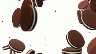 Renkli arkaplanı dolduran düşen kurabiyeler, dikişsiz döngünün animasyonu.