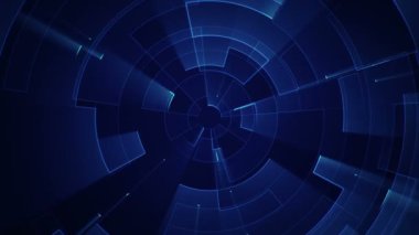 Çizgilerin geometrik arka planında parçacıkların olduğu devre elektrik sinyalinin animasyonu. Kusursuz döngünün animasyonu.  