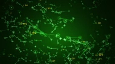 Ağ içindeki kullanıcıların veri ve bağlantı yollarının sunumuna sahip soyut arkaplan. Kusursuz döngünün animasyonu