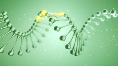 Parlak elementlerle dolu camdan DNA sarmalı döndürme animasyonuyla soyut bilimsel arka plan. Kusursuz döngünün animasyonu