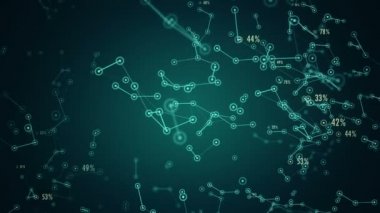 Ağ içindeki kullanıcıların veri ve bağlantı yollarının sunumuna sahip soyut arkaplan. Kusursuz döngünün animasyonu