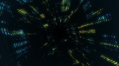 Elektrik sinyal parçacıkları ve ışıkların animasyonuyla soyut teknoloji arka planı. Kusursuz döngünün animasyonu.  