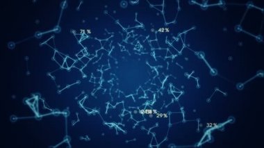 Ağ içindeki kullanıcıların veri ve bağlantı yollarının sunumuna sahip soyut arkaplan. Kusursuz döngünün animasyonu