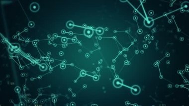 Ağ içindeki kullanıcıların veri ve bağlantı yollarının sunumuna sahip soyut arkaplan. Kusursuz döngünün animasyonu