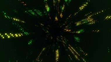 Elektrik sinyal parçacıkları ve ışıkların animasyonuyla soyut teknoloji arka planı. Kusursuz döngünün animasyonu.  