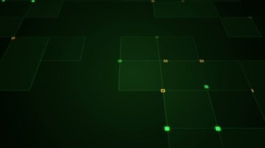 Çizgilerin geometrik arka planında parçacıkların olduğu devre elektrik sinyalinin animasyonu. Kusursuz döngünün animasyonu.  