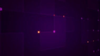 Çizgilerin geometrik arka planında parçacıkların olduğu devre elektrik sinyalinin animasyonu. Kusursuz döngünün animasyonu.  