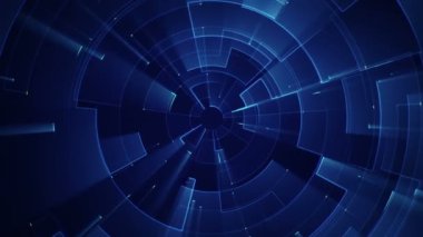 Çizgilerin geometrik arka planında parçacıkların olduğu devre elektrik sinyalinin animasyonu. Kusursuz döngünün animasyonu.  