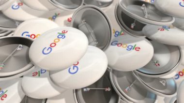 Google logolu renkli rozetlerin editörlük animasyonu. Kusursuz döngünün animasyonu.