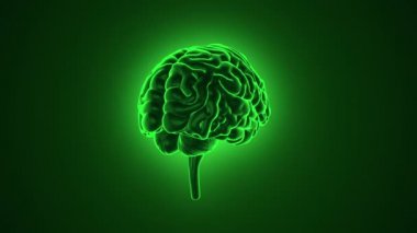 Arka planda uçan verilerle insan beyninin dönüşümünün animasyonu. Kusursuz döngünün animasyonu