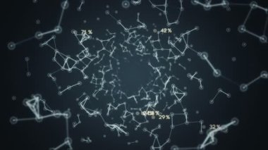 Ağ içindeki kullanıcıların veri ve bağlantı yollarının sunumuna sahip soyut arkaplan. Kusursuz döngünün animasyonu