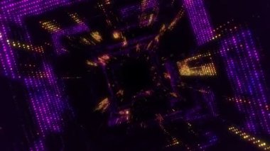 Elektrik sinyal parçacıkları ve ışıkların animasyonuyla soyut teknoloji arka planı. Kusursuz döngünün animasyonu.  