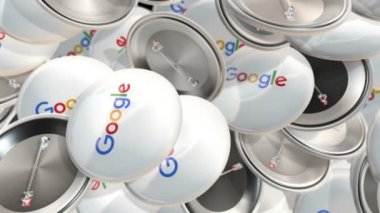 Google logolu renkli rozetlerin editörlük animasyonu. Kusursuz döngünün animasyonu.