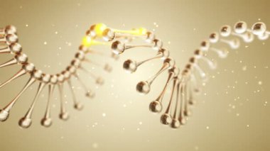 Parlak elementlerle dolu camdan DNA sarmalı döndürme animasyonuyla soyut bilimsel arka plan. Kusursuz döngünün animasyonu