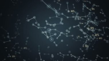 Ağ içindeki kullanıcıların veri ve bağlantı yollarının sunumuna sahip soyut arkaplan. Kusursuz döngünün animasyonu