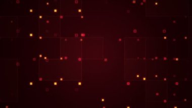 Çizgilerin geometrik arka planında parçacıkların olduğu devre elektrik sinyalinin animasyonu. Kusursuz döngünün animasyonu.  