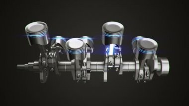 Dört silindirli motorun 3 boyutlu animasyon görüntüleri. Kusursuz döngünün animasyonu