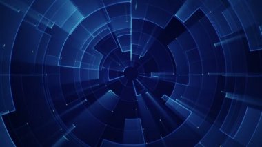 Çizgilerin geometrik arka planında parçacıkların olduğu devre elektrik sinyalinin animasyonu. Kusursuz döngünün animasyonu.  