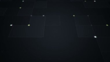 Çizgilerin geometrik arka planında parçacıkların olduğu devre elektrik sinyalinin animasyonu. Kusursuz döngünün animasyonu.  